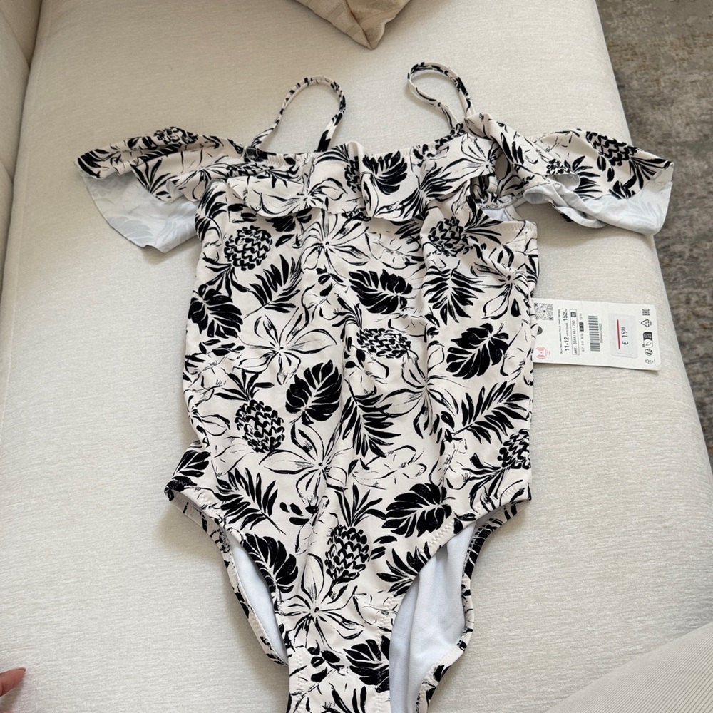 Zara Kids Monochrome Floral One Piece Swimsuit